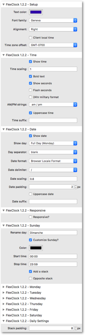 FlexTable Stack parameters